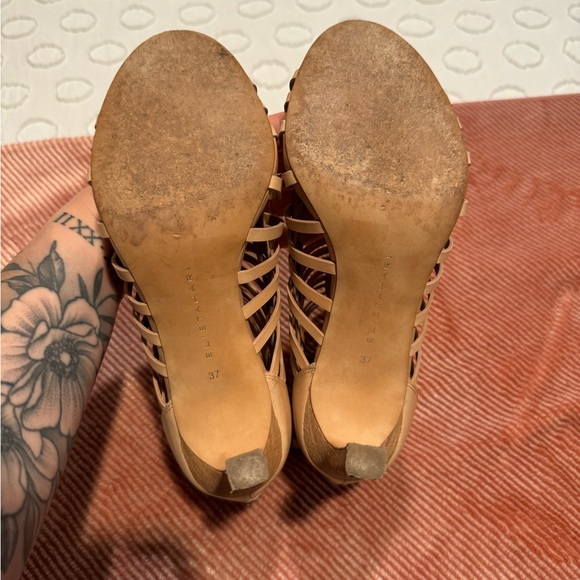 Gently Worn - Elie Tahari Tan Gladiator Strap Leather Heeled Sandals - Size 37 - Picture 10 of 12